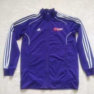 Purple Adidas three stripes jersey track jacket